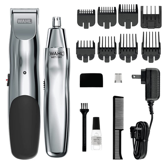 Groomsman Rechargeable Beard Trimmer Kit for Mustaches, Nose Hair, and Light Detailing and Grooming with Bonus Wet/Dry Battery Nose Trimmer – Model 5622V