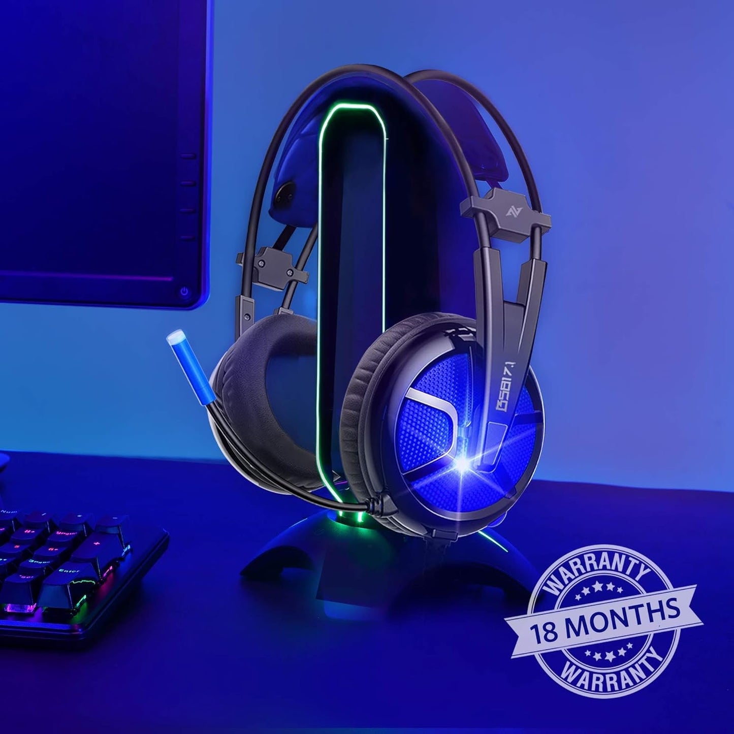 PC Headset with Dynamic Sensory & Noise-Cancelling Mic, 7.1 Surround Sounds, Mute Controls, LED Light, RGB Light for WFH PC, Laptop, Mac (B581 USB Gaming Headset with 7.1 Surround Sound)