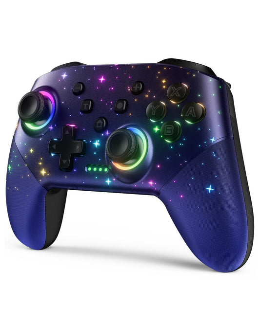 Switch Controller, LED Star Wireless Pro Controllers Compatible with Lite/Oled, Multi-Platform Windows Pc/Ios/Android with 9 Colors RGB Light/Programmabele/Vibration/Turbo/Wakeup