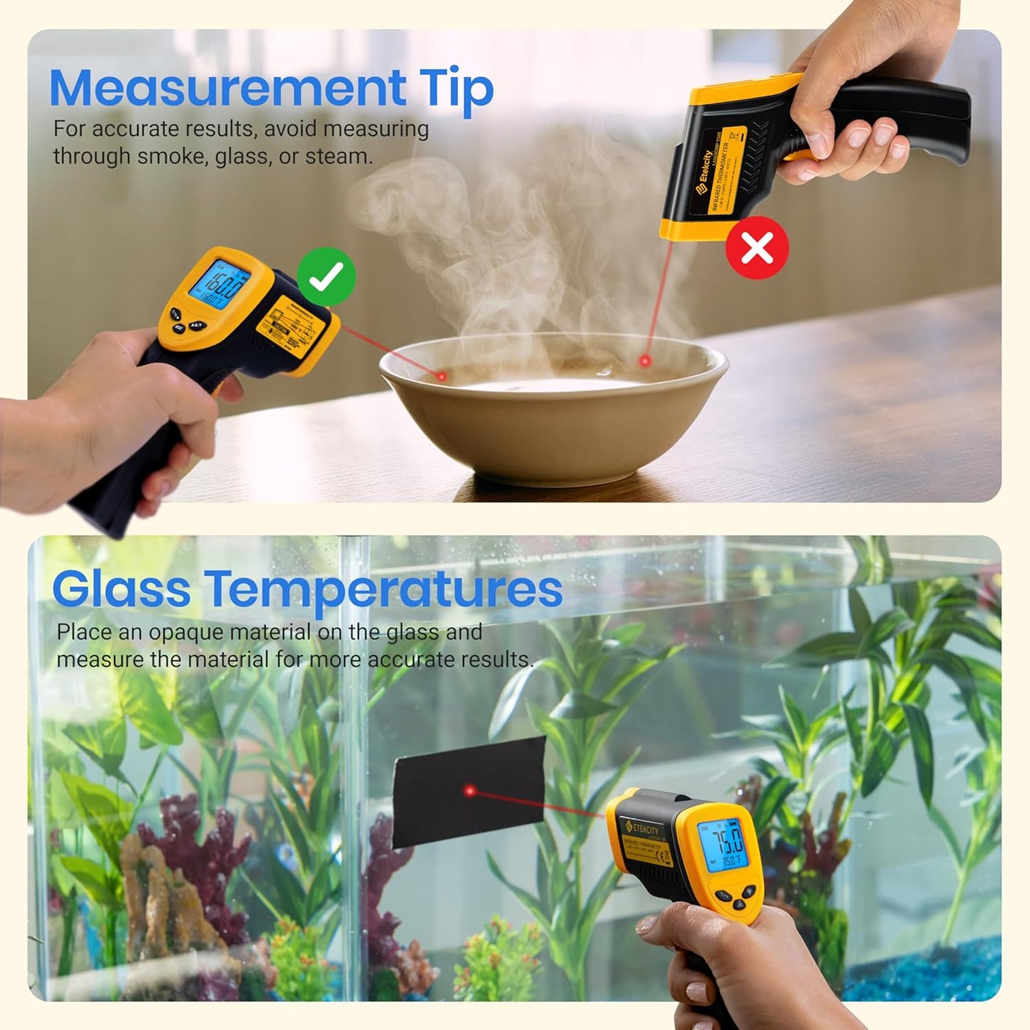 Infrared Thermometer Laser Temperature Gun 774, Meat Food Candy Oven Thermometer for Griddle Accessories, Heat Gun for Cooking Refrigerator Tools, Yellow, -58°F to 842°F