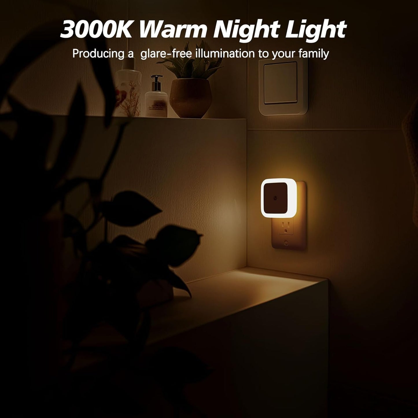 Night Light, Night Lights Plug into Wall 4-Pack, Nightlight Plug in Night Light, Dusk to Dawn Night Lamp Led Night Light for Bedroom, Bathroom, Hallway Warm White