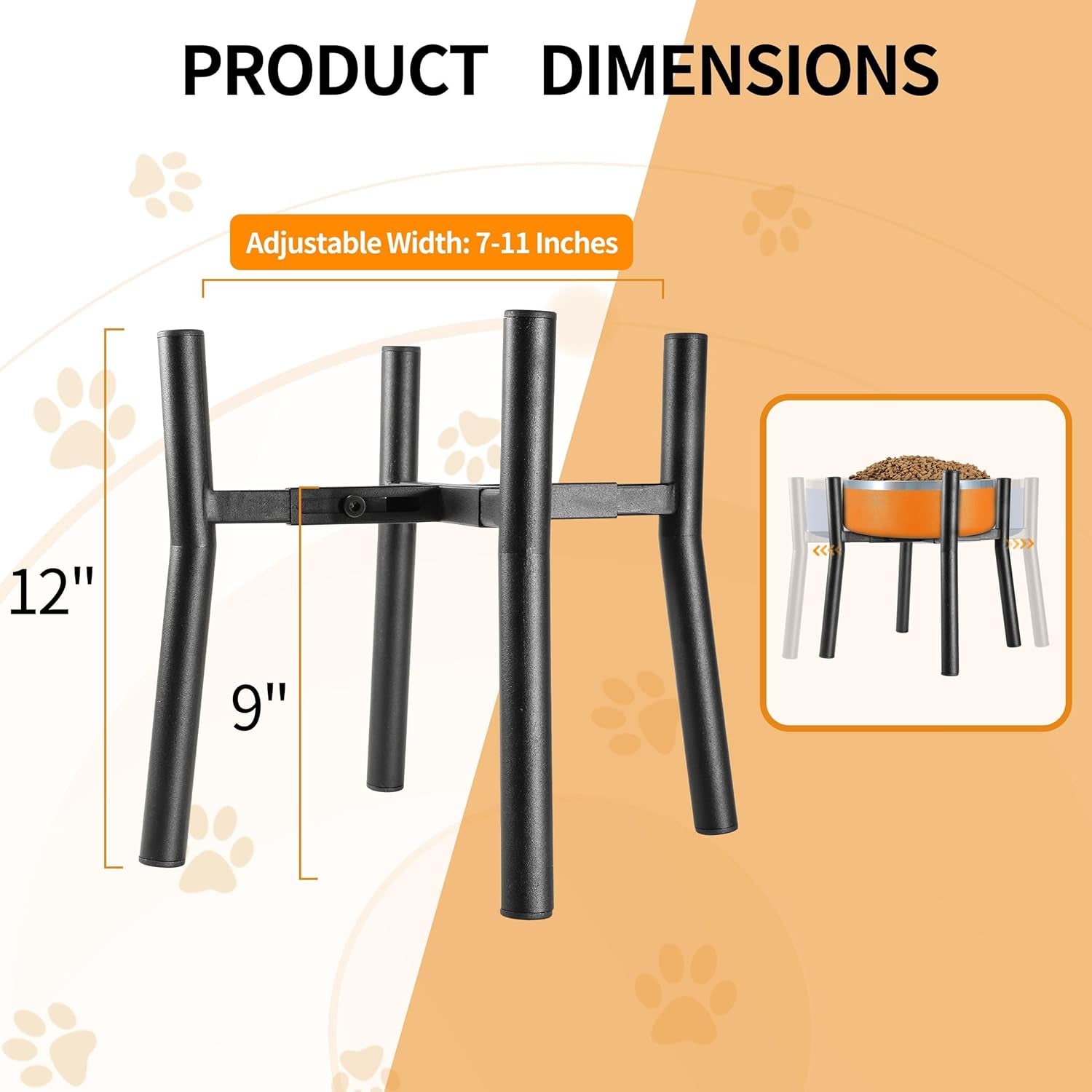 Lifted Dog Bowl Stand - without Bowls, Single Raise Pet Food Table Adjustable Wide 6-11", Tall 12" - Bowl Stand Size Optional, Dog Bowl Holder Elevated for Small Medium Large Dog Breed