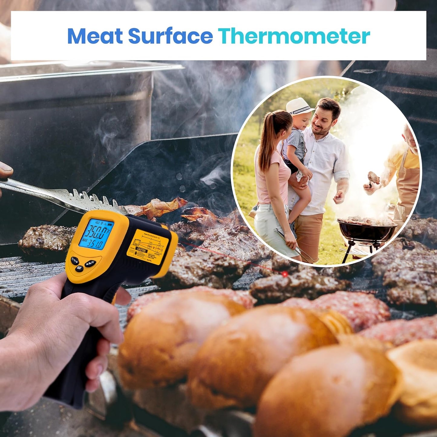 Infrared Thermometer Laser Temperature Gun 774, Meat Food Candy Oven Thermometer for Griddle Accessories, Heat Gun for Cooking Refrigerator Tools, Yellow, -58°F to 842°F