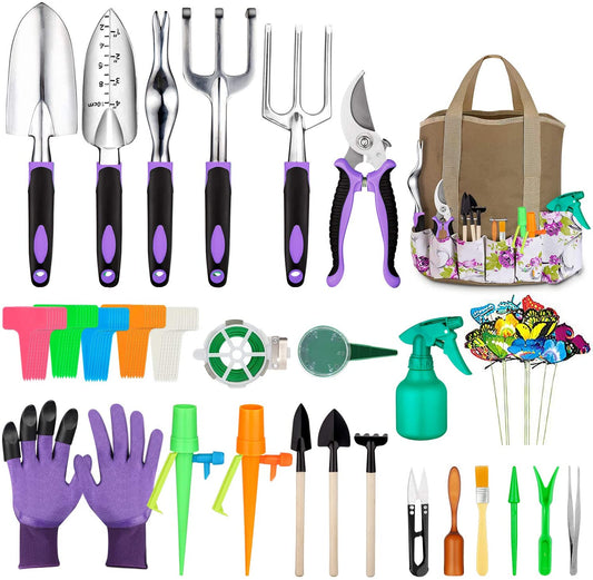 Garden Tools Set 83 Piece, Succulent Tools Set Included, Heavy Duty Aluminum Gardening Tools for Gardening, Non-Slip Ergonomic Handle Tools, Storage Tote Bag, Gifts Tools for Women