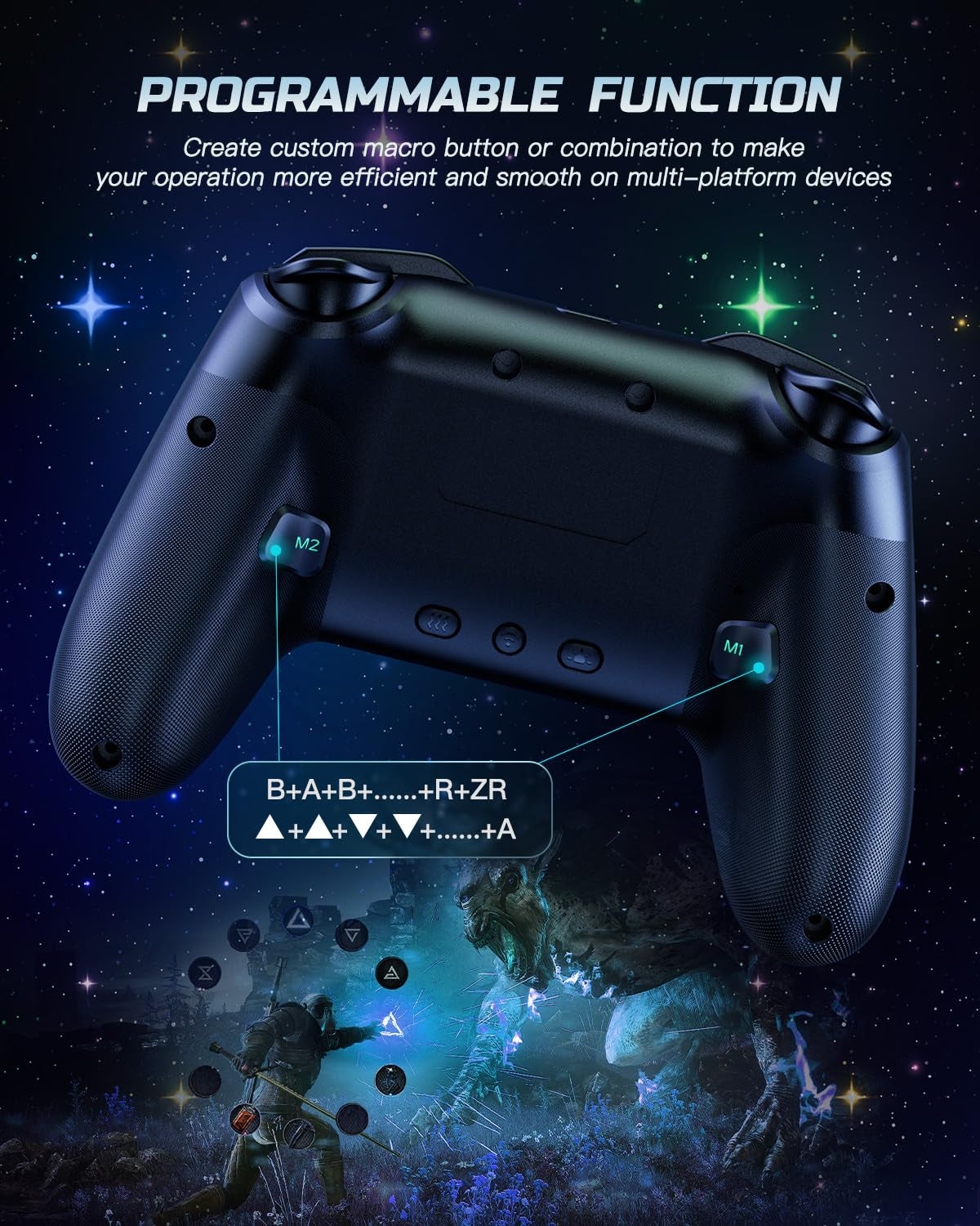 Switch Controller, LED Star Wireless Pro Controllers Compatible with Lite/Oled, Multi-Platform Windows Pc/Ios/Android with 9 Colors RGB Light/Programmabele/Vibration/Turbo/Wakeup