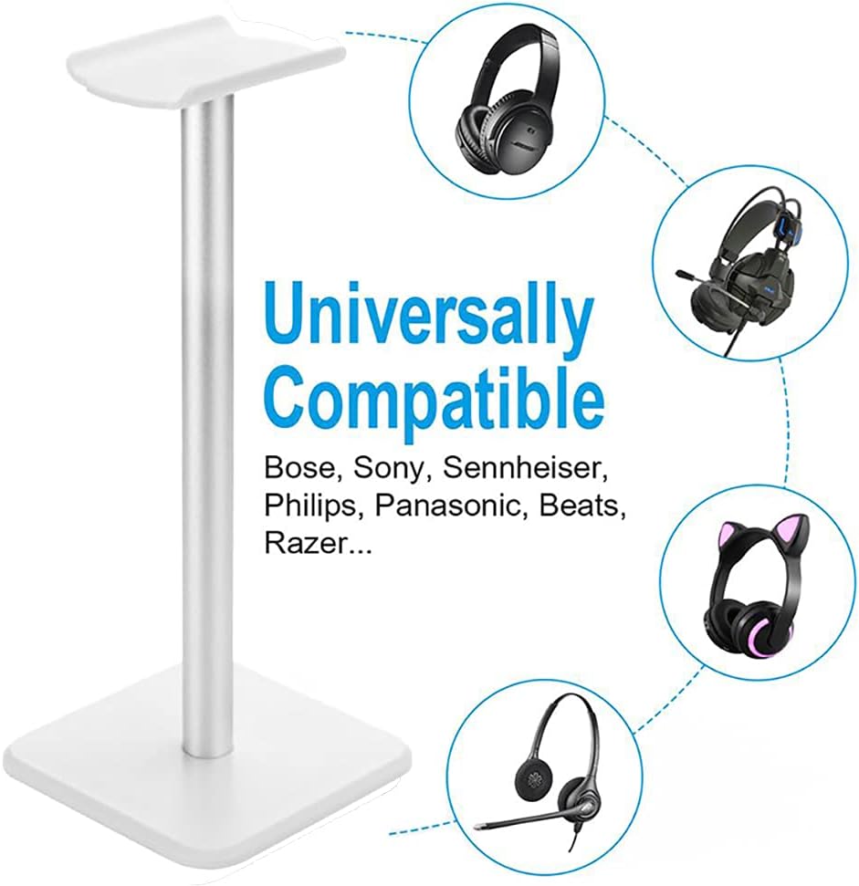 Headphone Stand Hanger,Universal Aluminum Metal Headphone Holder for Airpods Max,Hyperx Cloud Ii,Xbox One,Turtle Beach,Sennheiser,Sony,Bose,Beats PC Gaming Headset Display&Wireless Headphone(White)