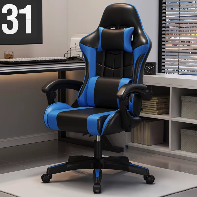 Gaming Chair for Video Game or Office with Lumbar and Cervical Cushion Ergonomic Adjustable in Height and Reclining Adjustable