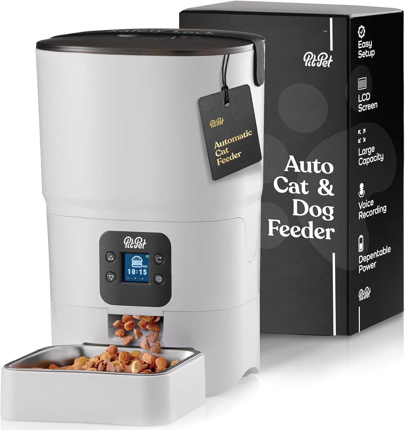 Smart Automatic Cat Feeder - 6-L Reliable Automatic Cat Food Dispenser with Display LCD Screen for Easy Set up -Portion Control Automatic Dog Feeder - Desiccant Bag Keeps Dry Food Fresh-Voice Recorder