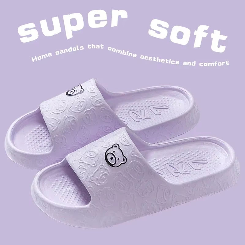 EVA Summer Women'S Slippers Fashion Cute Cartoon Bear Outdoor Non-Slip Rubber Slippers Indoor Soft Sole Couple Graffiti Slides