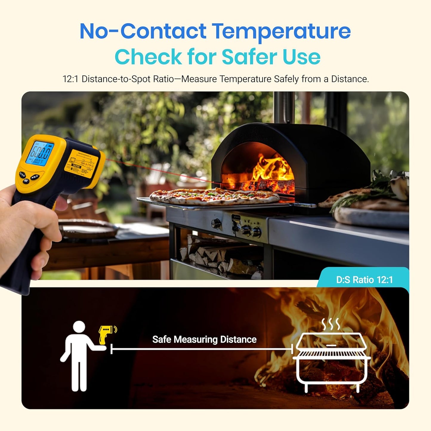 Infrared Thermometer Laser Temperature Gun 774, Meat Food Candy Oven Thermometer for Griddle Accessories, Heat Gun for Cooking Refrigerator Tools, Yellow, -58°F to 842°F