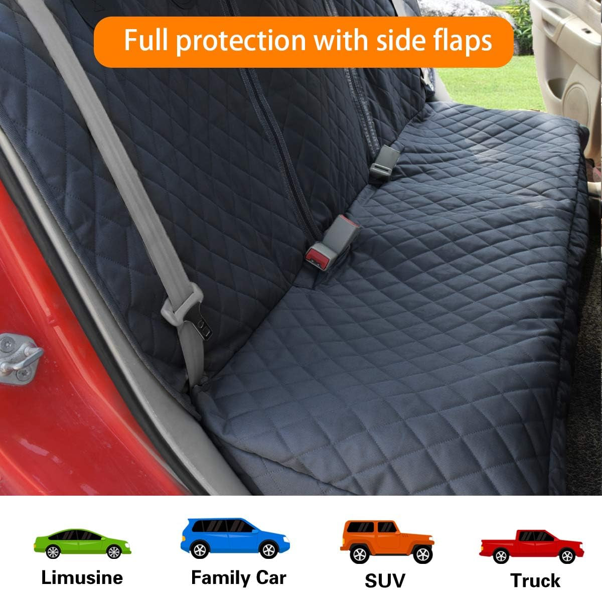 Honest Dog Car Seat Covers, Dog Seat Cover with Side Flap for Cars, Trucks, and Suv'S - Waterproof & Nonslip Pet Seat Cover for Backseat(Black, 57”W X 47”L)