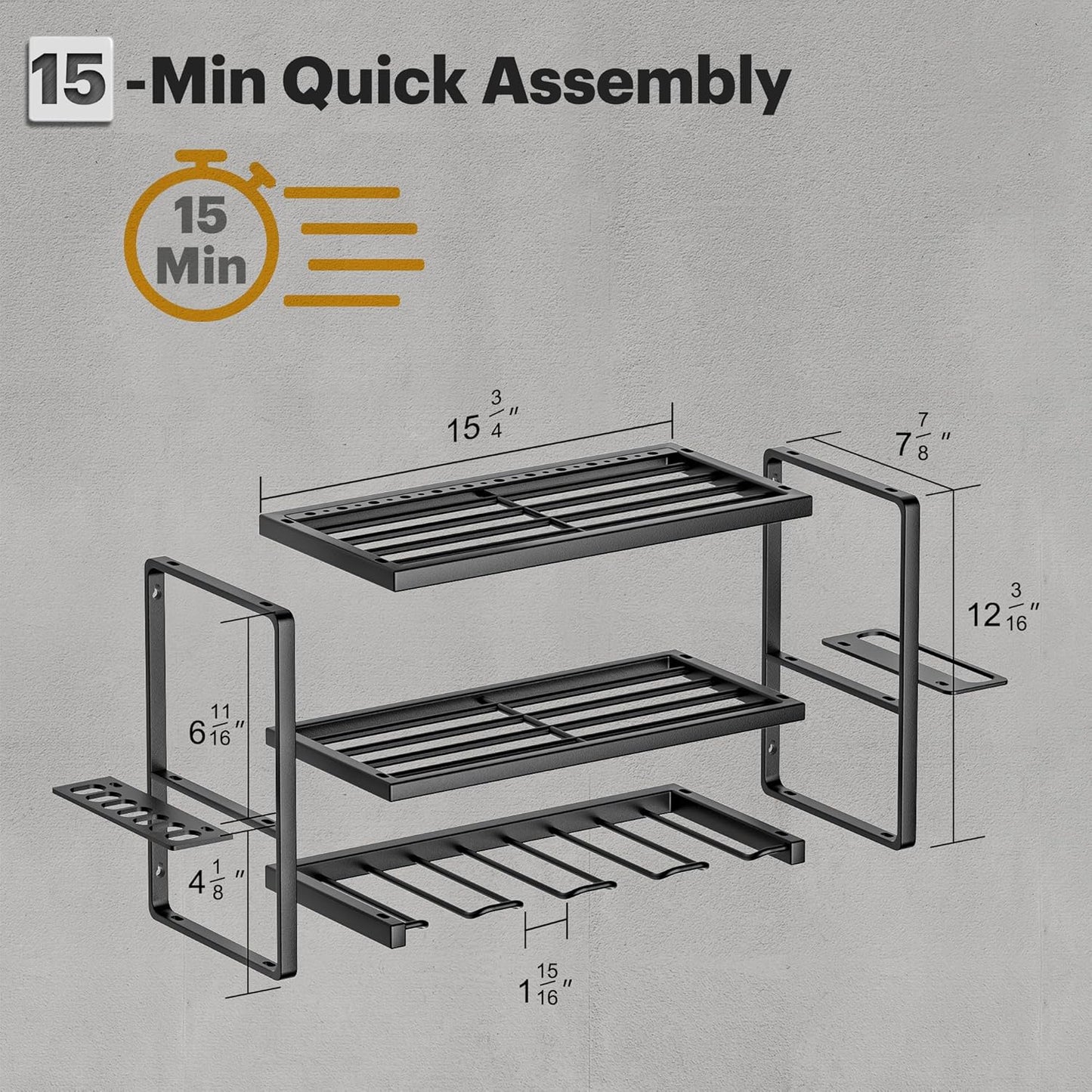 Power Tool Organizer with Charging Station, 4 Drill Holder Wall Mount, Quick Assembly, Garage Storage Rack for Handheld, Metal Tool Shelf Utility Rack for Cordless Power Tools, Suitable for Giving Men