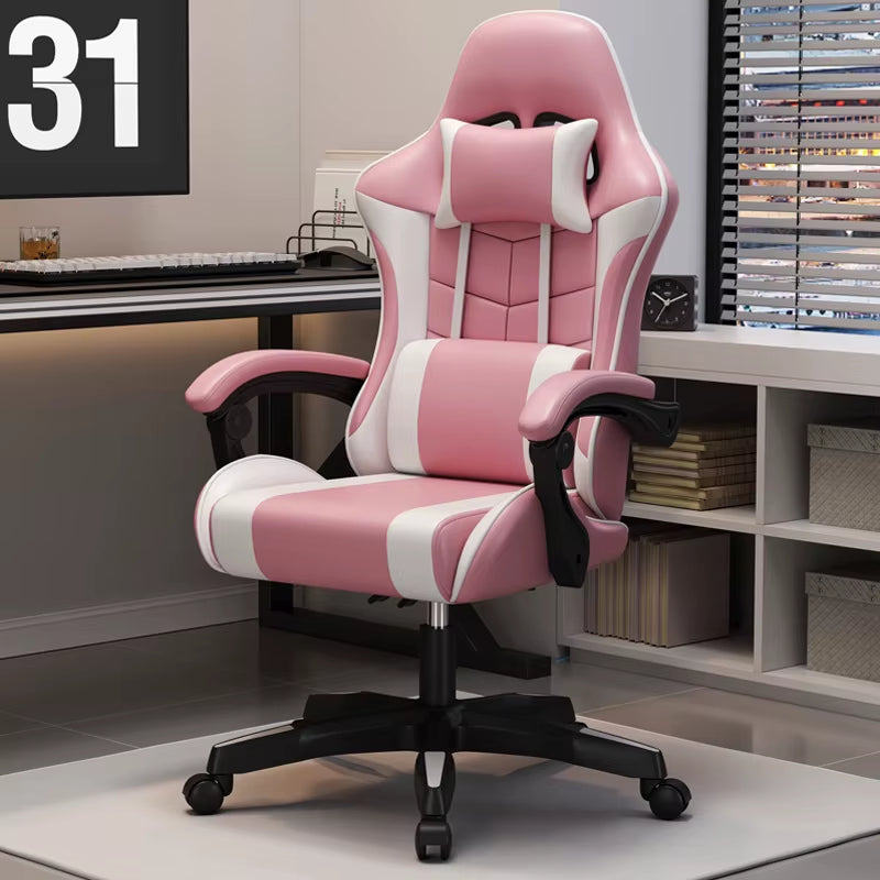 Gaming Chair for Video Game or Office with Lumbar and Cervical Cushion Ergonomic Adjustable in Height and Reclining Adjustable