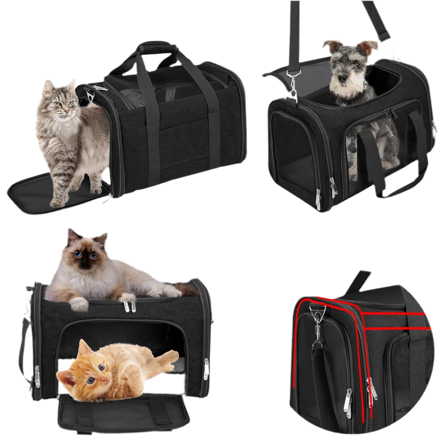 Bolso para mascotas, aprobado por la aerolínea TSA (negro)