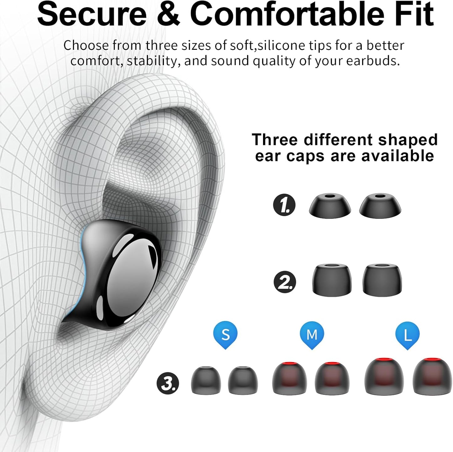 Bluetooth Wireless Earbuds, S8 Deep Bass Sound 38H Playtime IPX8 Waterproof Earphones Call Clear with Microphone In-Ear Bluetooth Headphones Comfortable for Iphone, Android