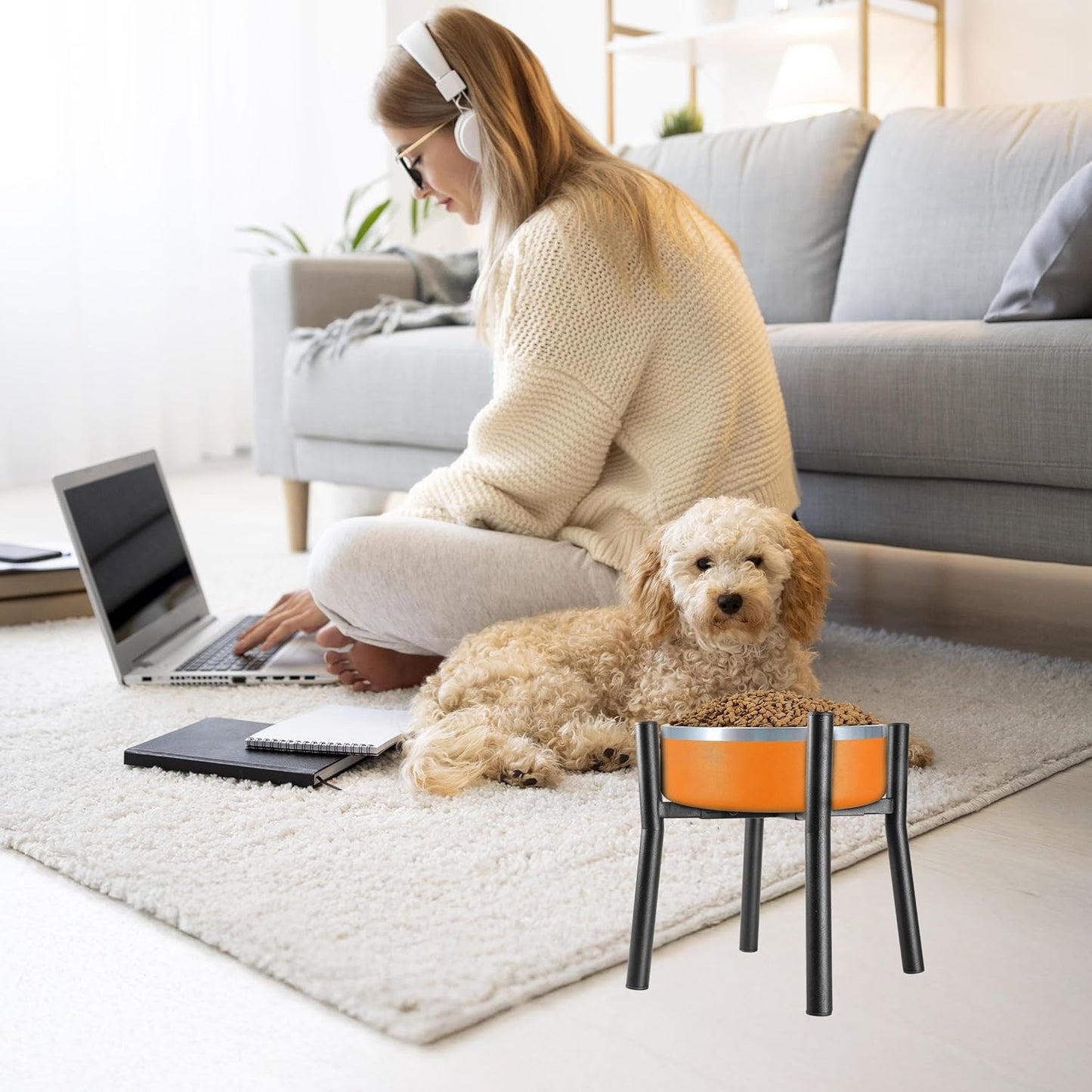 Lifted Dog Bowl Stand - without Bowls, Single Raise Pet Food Table Adjustable Wide 6-11", Tall 12" - Bowl Stand Size Optional, Dog Bowl Holder Elevated for Small Medium Large Dog Breed