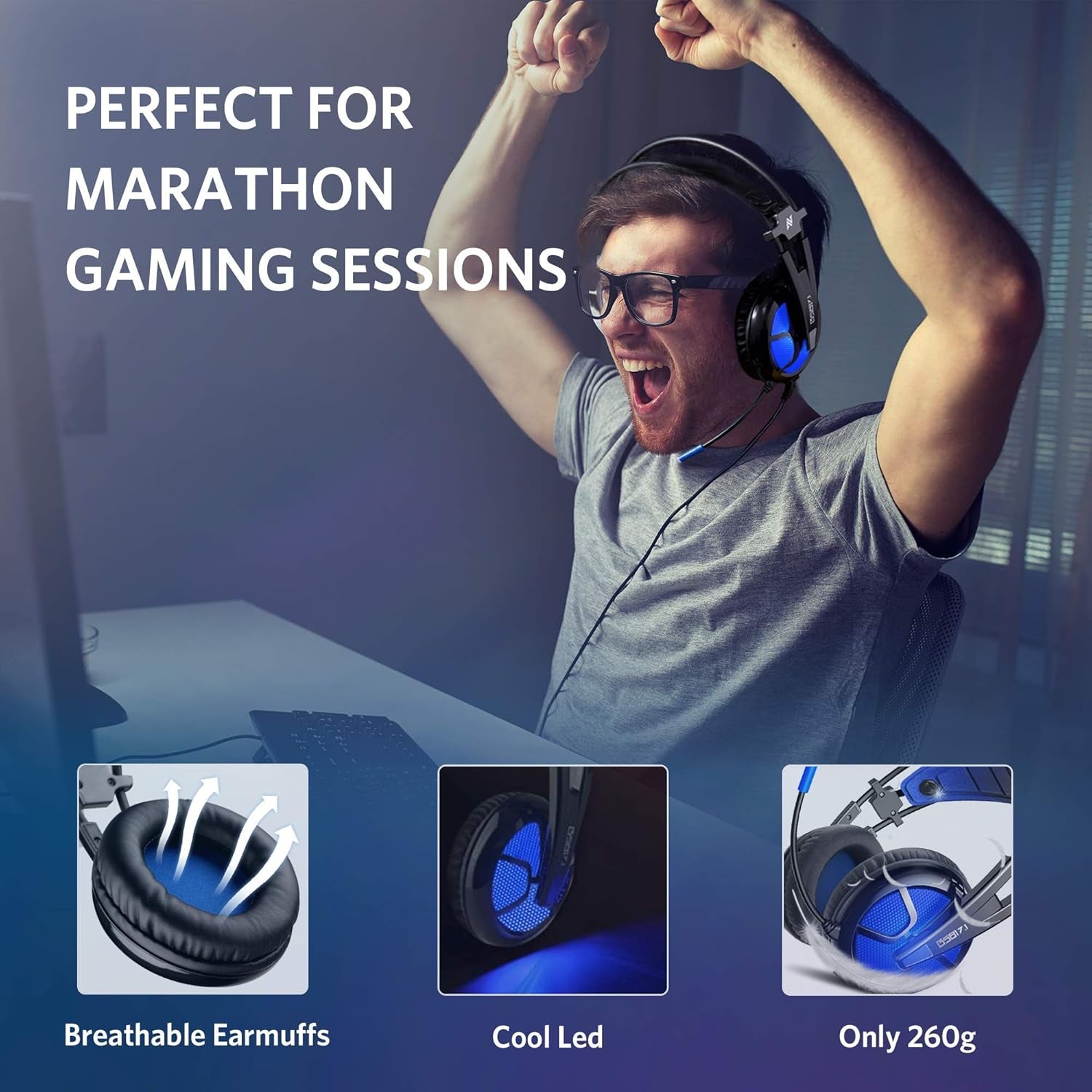 PC Headset with Dynamic Sensory & Noise-Cancelling Mic, 7.1 Surround Sounds, Mute Controls, LED Light, RGB Light for WFH PC, Laptop, Mac (B581 USB Gaming Headset with 7.1 Surround Sound)