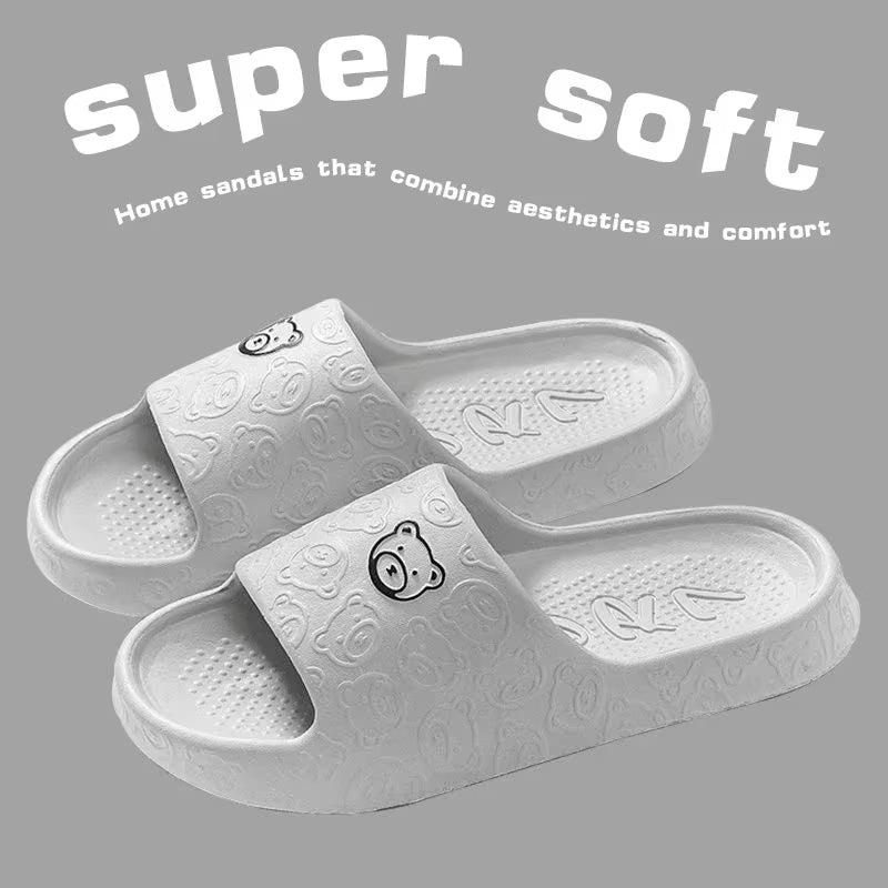 EVA Summer Women'S Slippers Fashion Cute Cartoon Bear Outdoor Non-Slip Rubber Slippers Indoor Soft Sole Couple Graffiti Slides