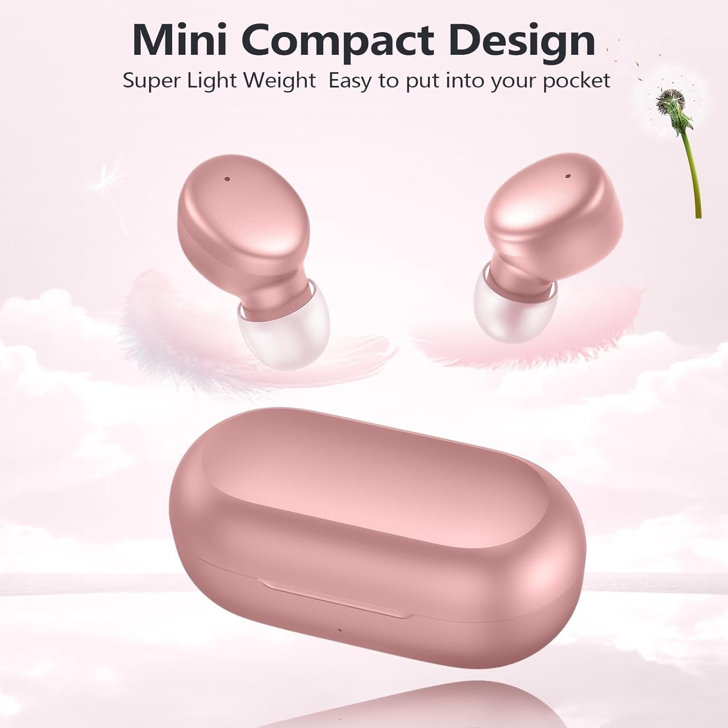 S8 Mini Wireless Earbuds Bluetooth 5.3 in Ear Light-Weight Headphones,60Hrs Playtime Ear Buds with Charging Case,Bluetooth Headsets,Premium Sound with Deep Bass for Sport-Pink