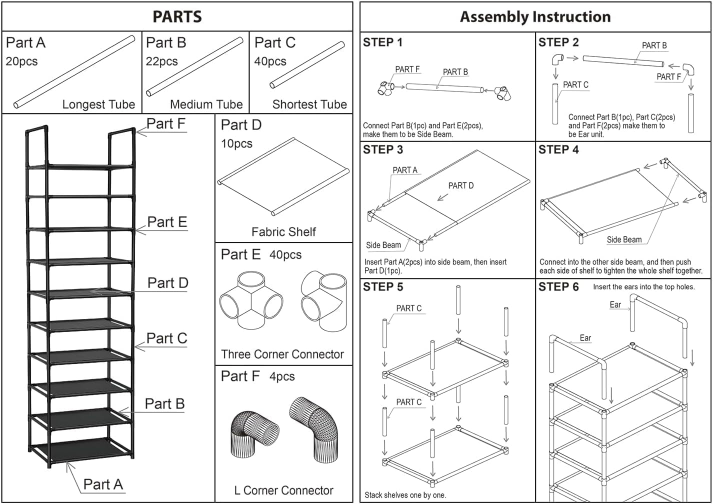 10 Tiers Shoe Rack 20-25 Pairs Sturdy Shoe Shelf