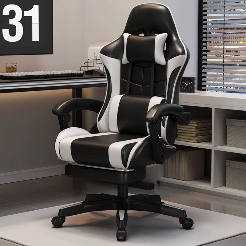 Gaming Chair for Video Game or Office with Lumbar and Cervical Cushion Ergonomic Adjustable in Height and Reclining Adjustable