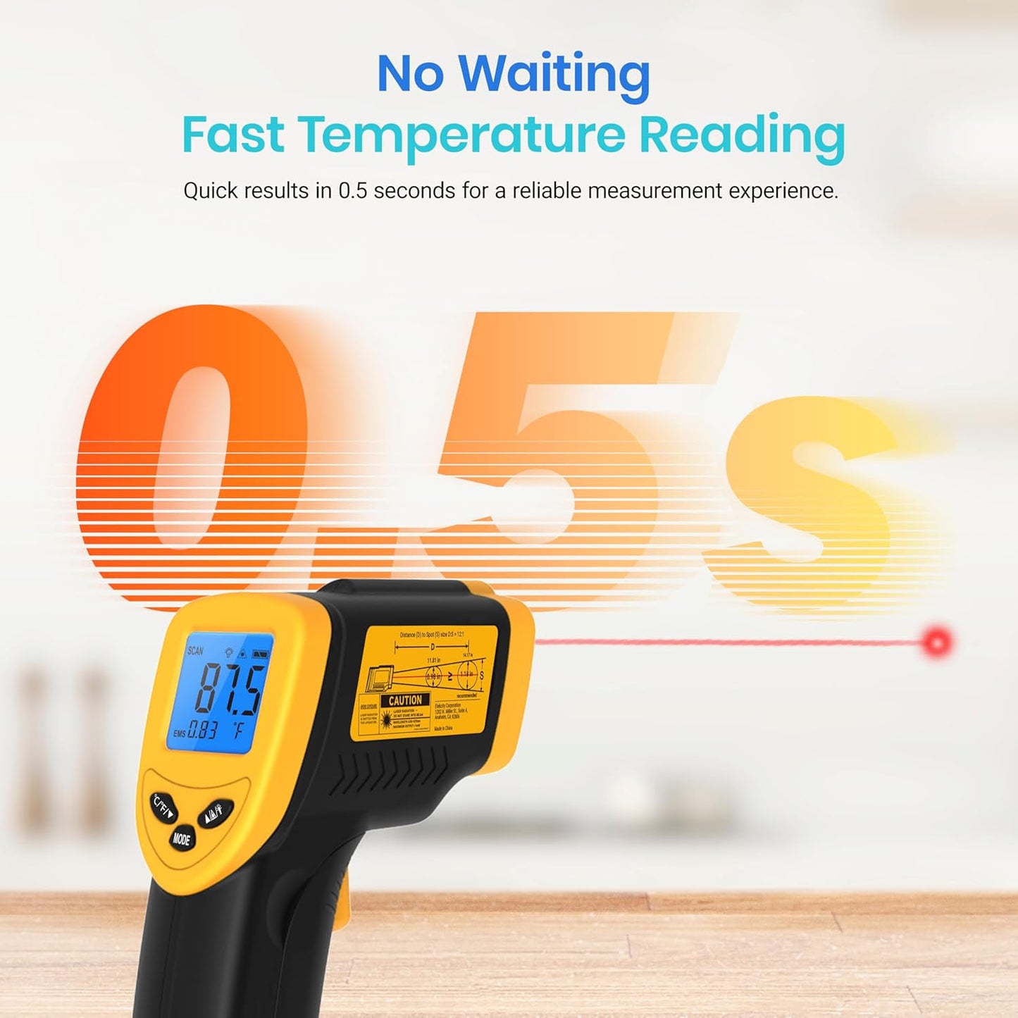 Infrared Thermometer Laser Temperature Gun 774, Meat Food Candy Oven Thermometer for Griddle Accessories, Heat Gun for Cooking Refrigerator Tools, Yellow, -58°F to 842°F