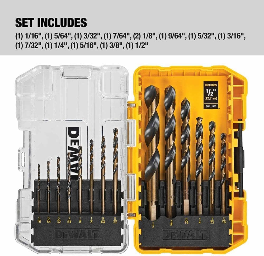 Drill Bit Set, 14-Piece, 135 Degree Split Point, for Plastic, Wood and Metal (DWA1184)