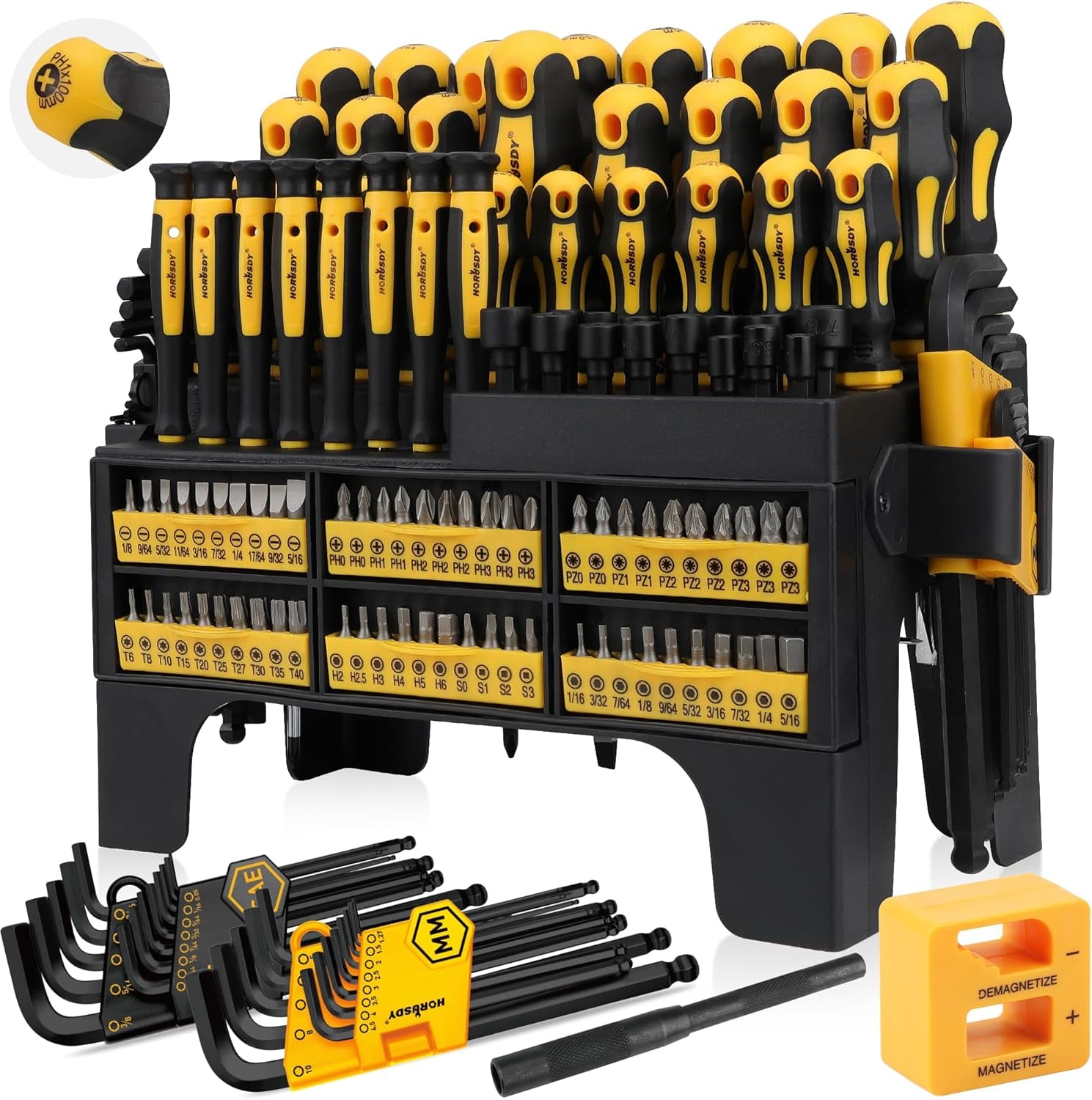 140-Piece Magnetic Screwdriver Set with Plastic Racking, Includes SAE & Metric Hex Keys, Precision Screwdriver and Magnetizer Demagnetizer DIY Tools for Men Tools Gift