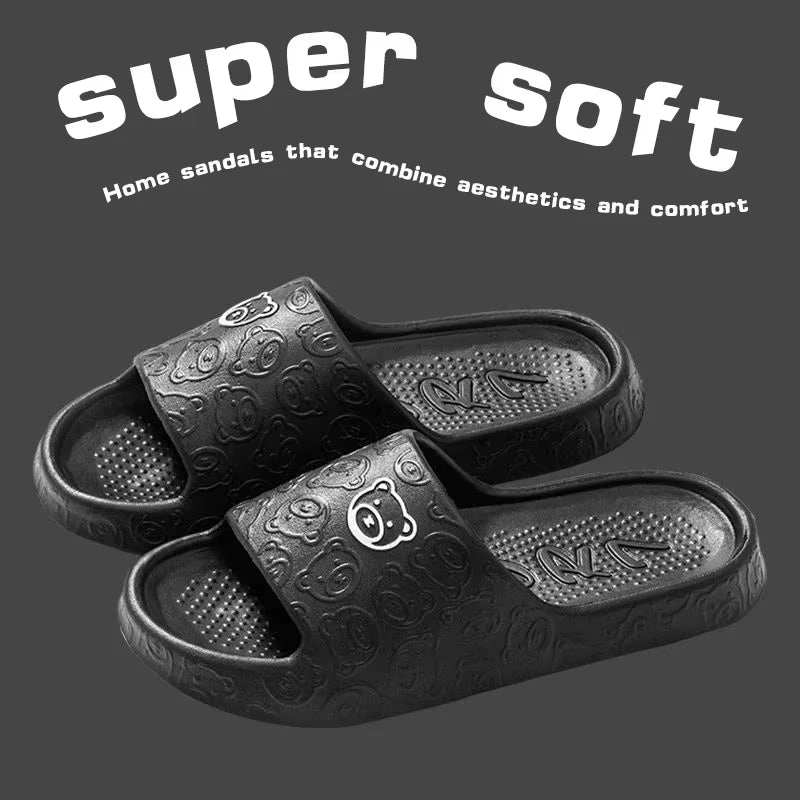 EVA Summer Women'S Slippers Fashion Cute Cartoon Bear Outdoor Non-Slip Rubber Slippers Indoor Soft Sole Couple Graffiti Slides