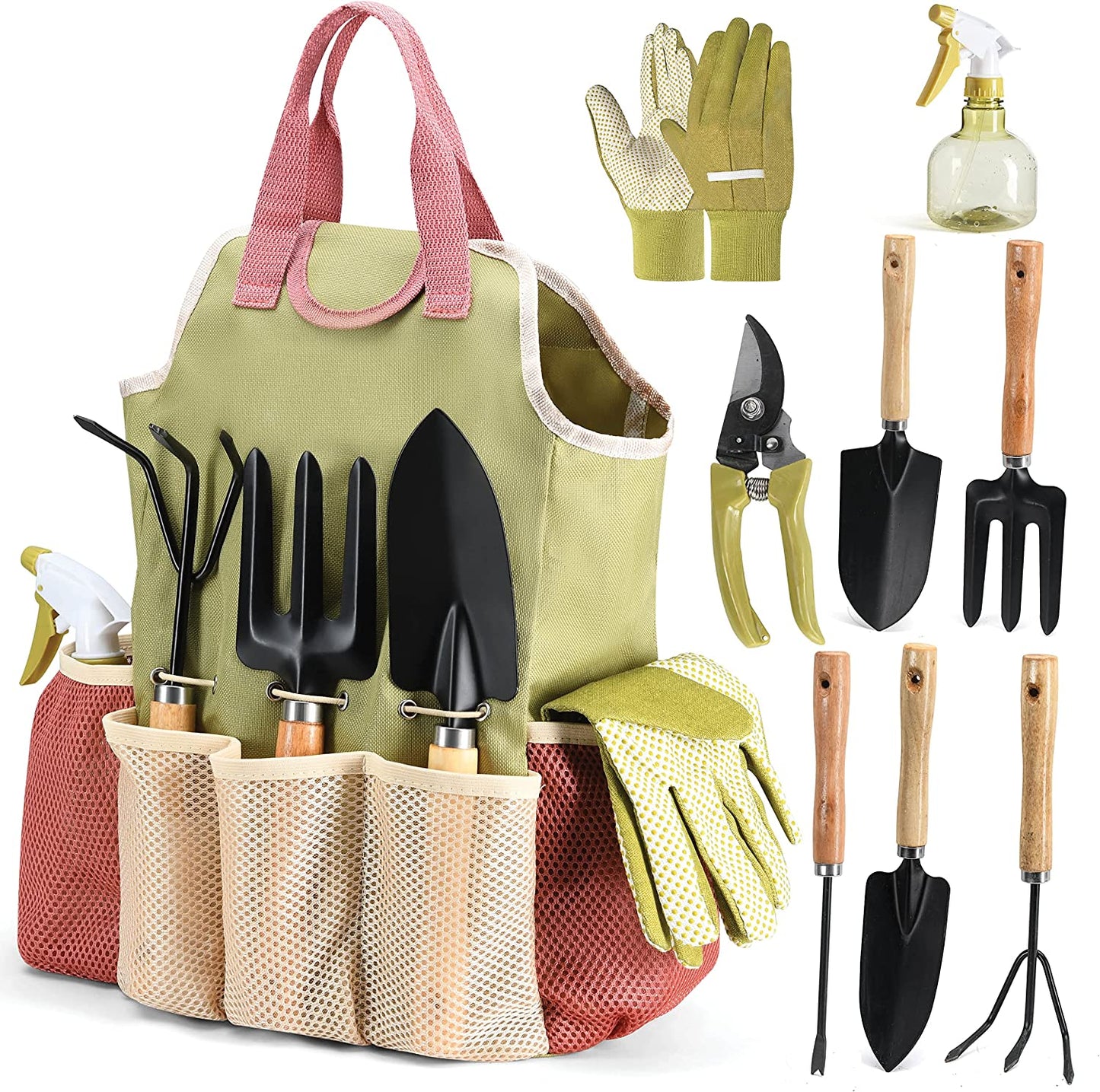 Gardening Tools Set of 10 - Complete Heavy Duty Garden Tools Set with Fashion Handbag - Durable Gardening Supplies Kit Ideal Gardening Gifts for Women