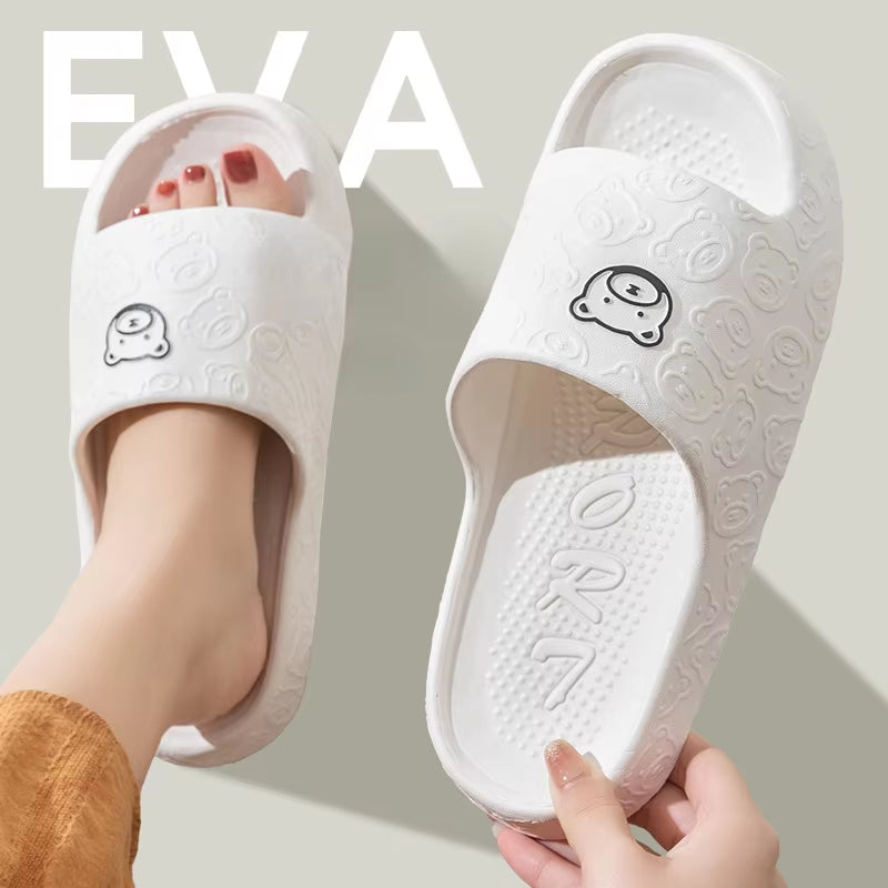 EVA Summer Women'S Slippers Fashion Cute Cartoon Bear Outdoor Non-Slip Rubber Slippers Indoor Soft Sole Couple Graffiti Slides