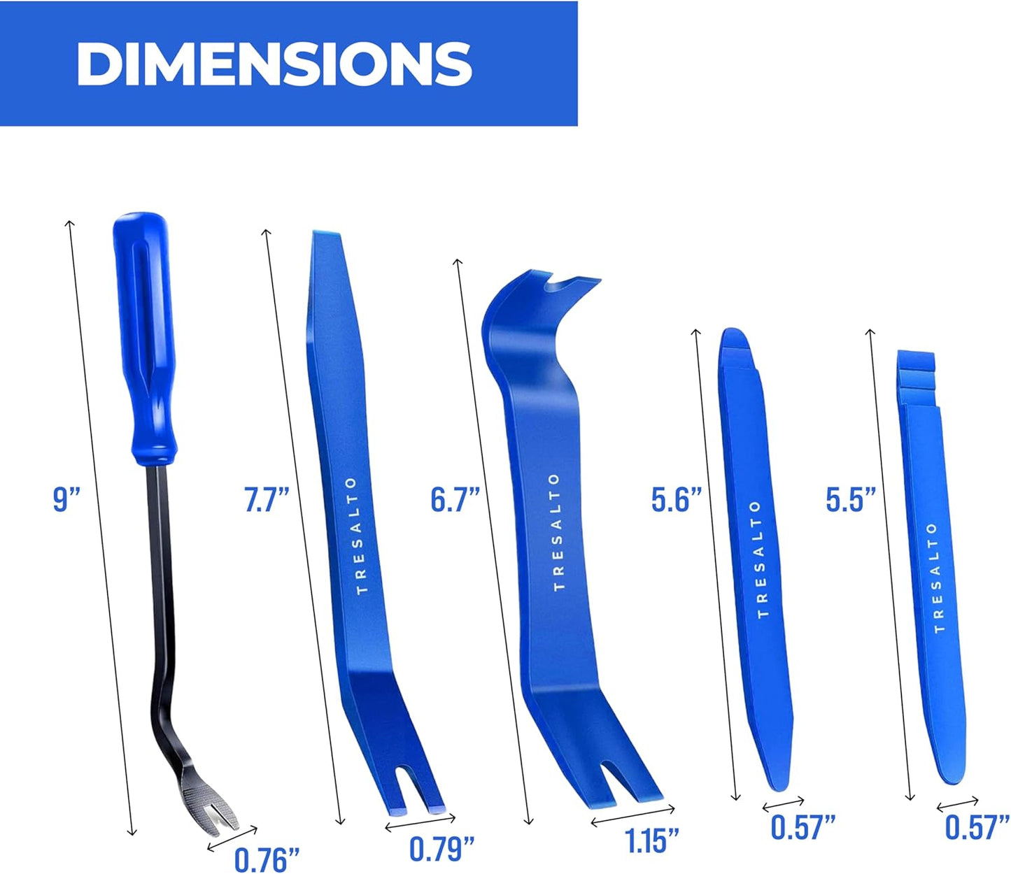 Auto Trim Removal Tool Kit - 5-Piece No Scratch Pry Tool Set for Car Panel and Dashboard Removal - Includes Door Panel Tool, Push Rivets, Car Clips - Essential for Interior Trim Work - Blue